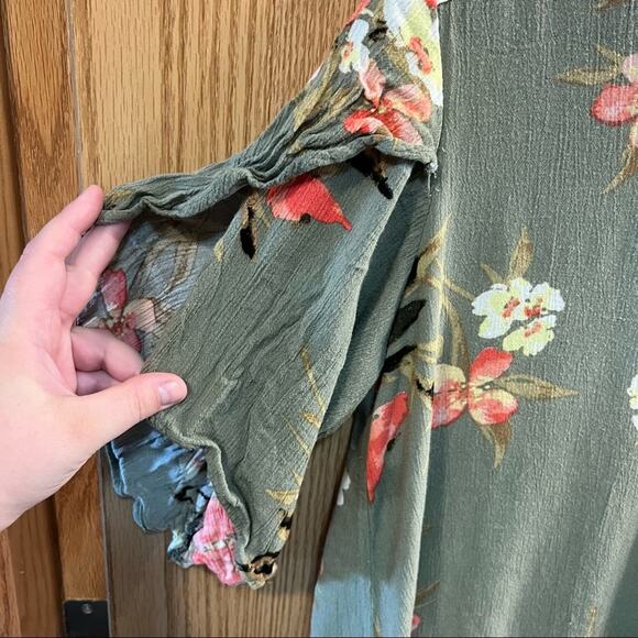 C est 1946 Sage Green Floral Tunic Top / Mini Dress w/ Lace Detail Size Small - Picture 3 of 7